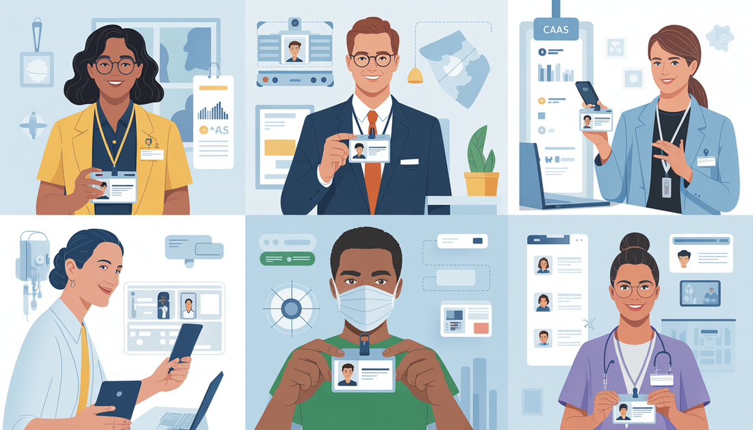 Industry professionals using ID cards, showcasing real-world applications of Cards-as-a-Service.