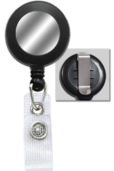 Plastic Badge Reel with Silver Sticker, Belt Clip and Reinforced Vinyl Strap (25-pack)