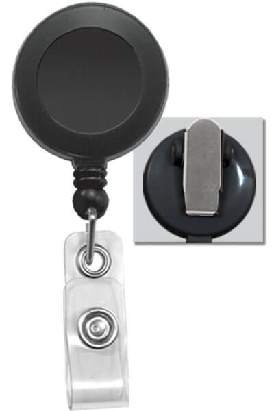 Black Badge Reel with Round Spring Clip and Clear Strap (25-pack)