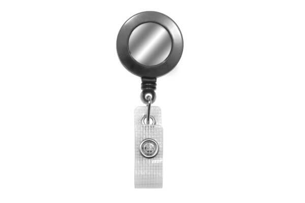 Plastic Badge Reel with Silver Sticker, Belt Clip and Reinforced Vinyl Strap (25-pack)